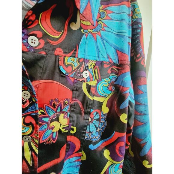 Chico's 3 Vibrant Abstract Button Front Tailored Shirt Jacket XL Cotton Blnd LS - Picture 5 of 6